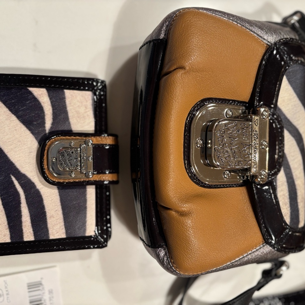 Brighton Tan and Black Crossbody Bag with Zebra Print